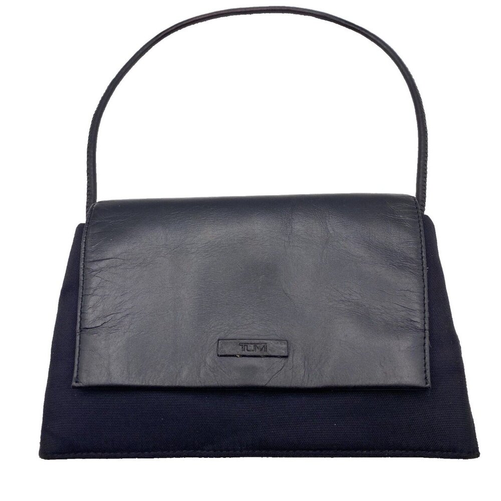 Tumi Shoulder Bag Purse Nylon Leather Clutch Magnetic Black Interior